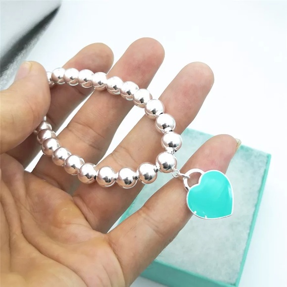 925 Beaded Real Silver Teal Red Bracelet - Picture 11 of 17